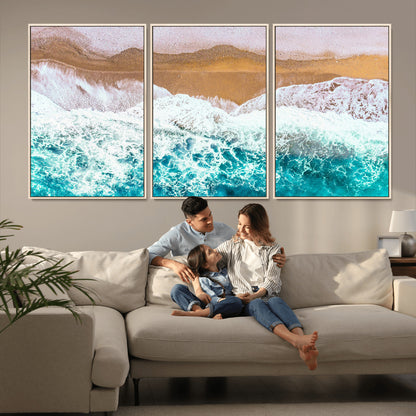 26870666-MGV-CV-36X24-Aerial Beach Wall Art Canvas Print, Framed Ocean Waves Art Picture Print, Coastal Landscape Perfect Coastal Minimalist Decor