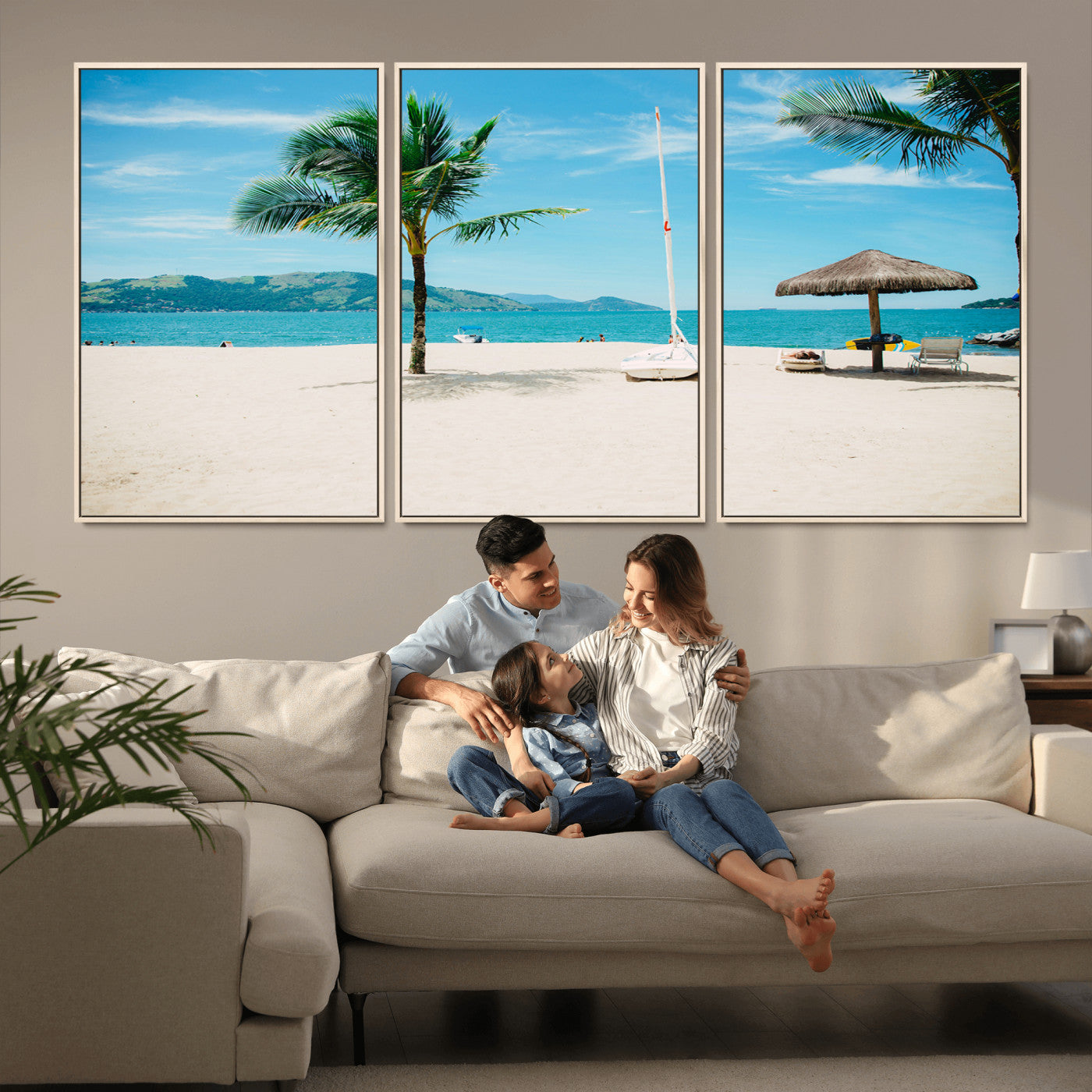 42623350-MGV-CV-36X24-Tropical Beach Wall Art Canvas Print, Framed Palm Tree Art Picture Print, Ocean View Perfect Tropical Coastal Decor Artwork