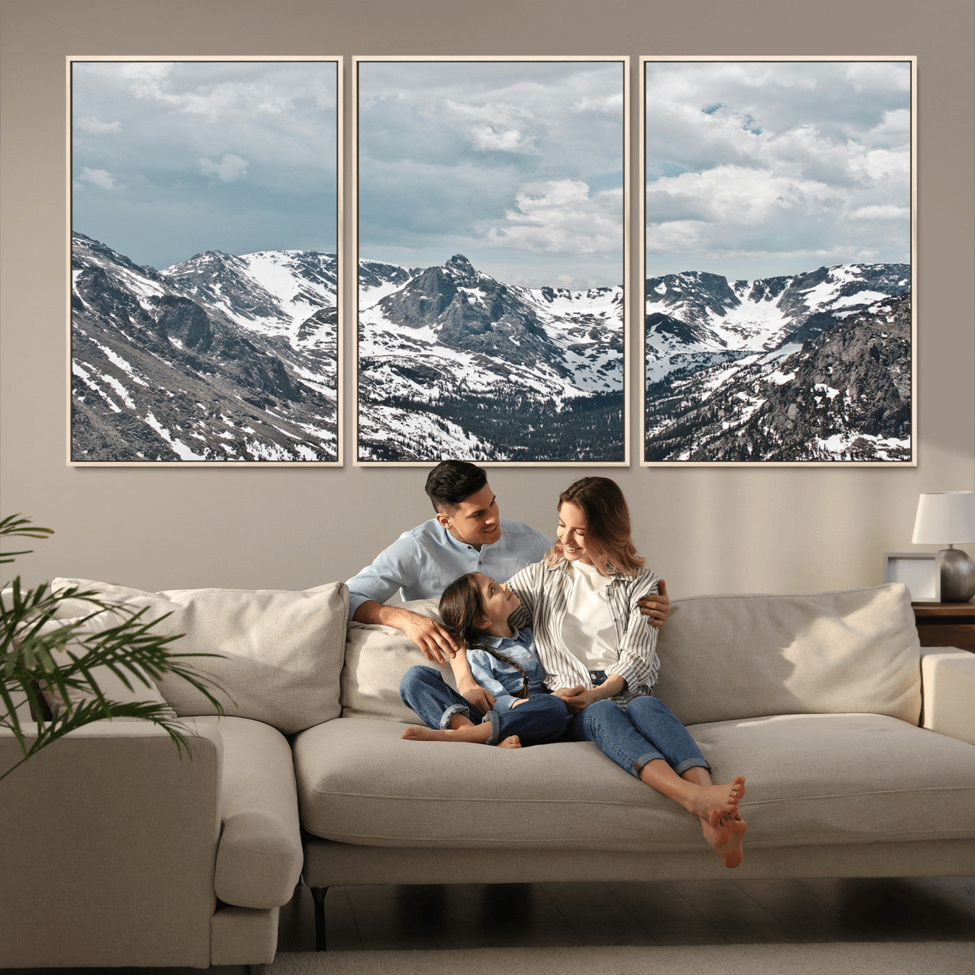 94074619-MGV-CV-36X24-Snowy Peaks Wall Art Canvas Print, Framed Alpine Wilderness Art Picture Print, Mountain Escape Perfect Winter Serenity Decor