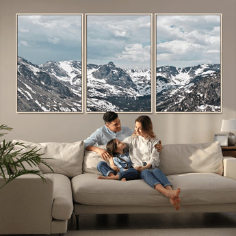 94074619-MGV-CV-36X24-Snowy Peaks Wall Art Canvas Print, Framed Alpine Wilderness Art Picture Print, Mountain Escape Perfect Winter Serenity Decor