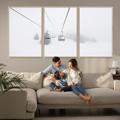 20216390-MGV-CV-36X24-Ski Lift Wall Art Canvas Print, Framed Snowy Landscape Art Picture Print, Alpine Adventure Perfect Nordic Minimalist Decor Artwork