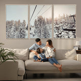 91534512-MGV-CV-36X24-Frosty Pines Wall Art Canvas Print, Framed Cozy Cabin View Art Picture Print, Ski Lift Ride Perfect Rustic Lodge Decor Artwork