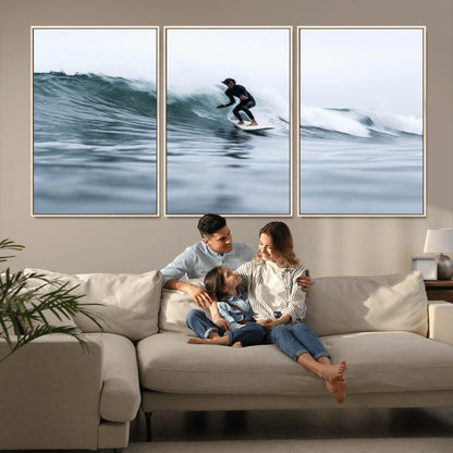 11693607-MGV-CV-36X24-Surfer on Wave Wall Art Canvas Print, Framed Ocean Adventure Art Picture Print, Motion Blur Water Perfect Coastal Adventure Decor