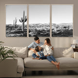 85205054-MGV-CV-36X24-Saguaro Cactus Wall Art Canvas Print, Framed Monochrome Landscape Art Picture Print, Scenic Arizona View Perfect Minimalist