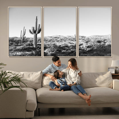 85205054-MGV-CV-36X24-Saguaro Cactus Wall Art Canvas Print, Framed Monochrome Landscape Art Picture Print, Scenic Arizona View Perfect Minimalist