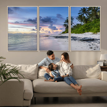 75045485-MGV-CV-36X24-Tropical Beach Wall Art Canvas Print, Framed Sunset Glow Art Picture Print, Palm Tree Coast Perfect Tropical Coastal Decor Artwork