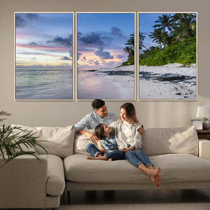 75045485-MGV-CV-36X24-Tropical Beach Wall Art Canvas Print, Framed Sunset Glow Art Picture Print, Palm Tree Coast Perfect Tropical Coastal Decor Artwork