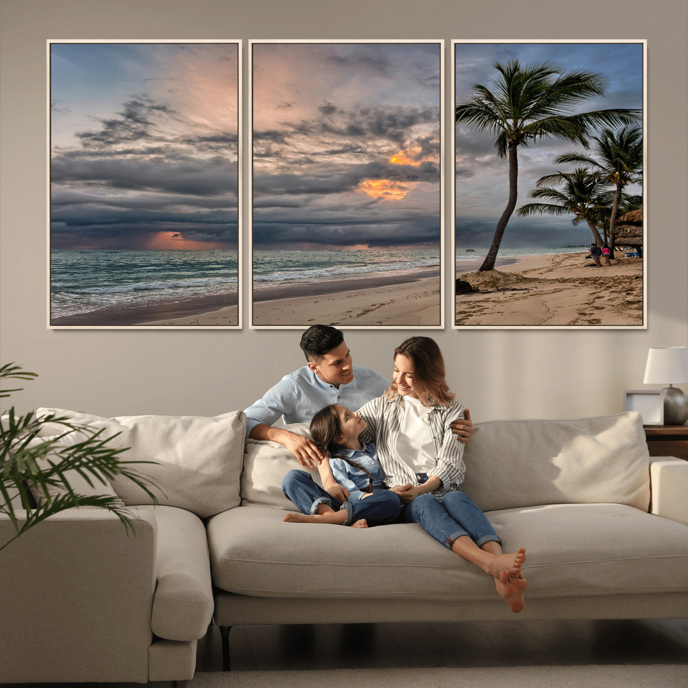 62574547-MGV-CV-36X24-Tropical Storm Wall Art Canvas Print, Framed Moody Beach Art Picture Print, Dramatic Sky Perfect Tropical Coastal Decor Artwork