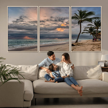 62574547-MGV-CV-36X24-Tropical Storm Wall Art Canvas Print, Framed Moody Beach Art Picture Print, Dramatic Sky Perfect Tropical Coastal Decor Artwork