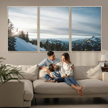 55564749-MGV-CV-36X24-Snowy Mountains Wall Art Canvas Print, Framed Alpine Landscape Art Picture Print, Frosty Peaks Perfect Nordic Minimalist Decor