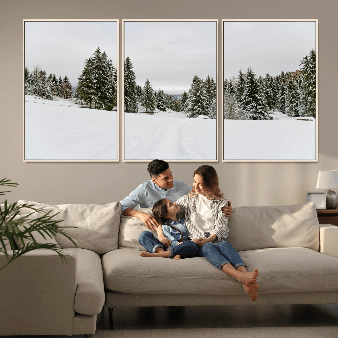 24581417-MGV-CV-36X24-Frosty Pines Wall Art Canvas Print, Framed Silent Snowfall Art Picture Print, Cozy Cabin Vibes Perfect Nordic Minimalist Decor