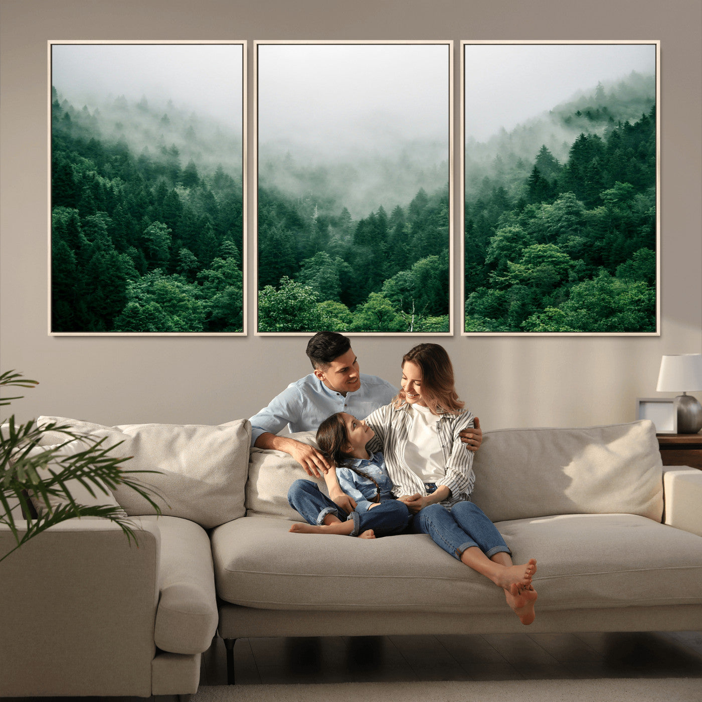 45265379-MGV-CV-36X24-Misty Forest Wall Art – Green Mountain Pine Tree Landscape Canvas Print, Nature Photography Artwork Home Decor for Bedroom, Living