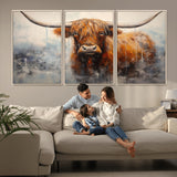 X61001-MGV-CV-36X24-Scottish Highland Wall Art Canvas Print, Framed Longhorn Art Picture Print, Western Cow Perfect Farmhouse Decor Artwork