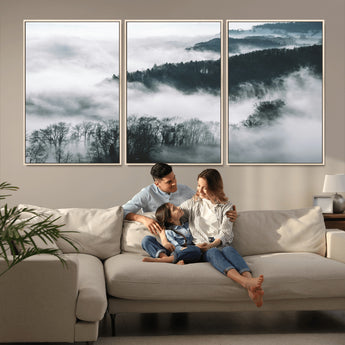 67569654-MGV-CV-36X24-Foggy Forest Wall Art – Mist Covered Hills and Trees Landscape Canvas Print, Moody Nature Photography Decor for Living Room,