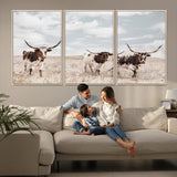 65621083-MGV-CV-36X24-Texas Longhorn Wall Art – Rustic Western Cattle Canvas Print, Southwestern Ranch Photography Decor for Living Room, Office,