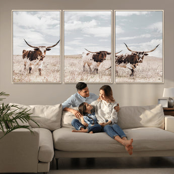 65621083-MGV-CV-36X24-Texas Longhorn Wall Art – Rustic Western Cattle Canvas Print, Southwestern Ranch Photography Decor for Living Room, Office,