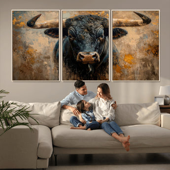 91615410-MGV-CV-36X24-Bull Wall Art – Rustic Western Longhorn Canvas Print, Powerful Abstract Animal Painting, Farmhouse Ranch Decor for Living Room,