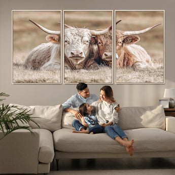 38651722-MGV-CV-36X24-Cow Wall Art – Rustic Longhorn Pair Canvas Print, Western Farmhouse Animal Painting, Country Ranch Decor for Living Room, Bedroom,