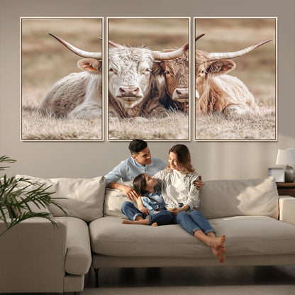 38651722-MGV-CV-36X24-Cow Wall Art – Rustic Longhorn Pair Canvas Print, Western Farmhouse Animal Painting, Country Ranch Decor for Living Room, Bedroom,