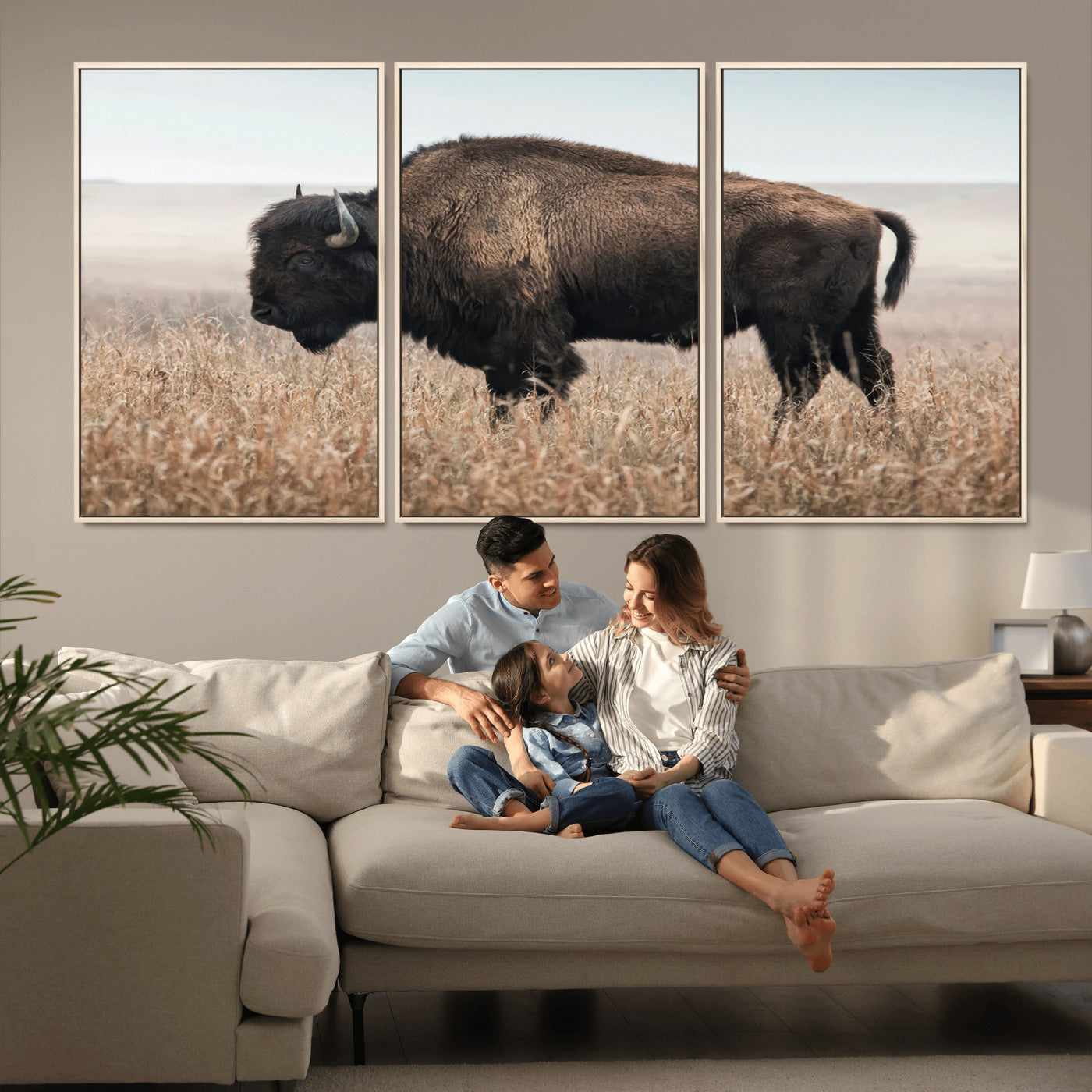 69909079-MGV-CV-36X24-Bison Wall Art – Majestic Buffalo Canvas Print in Prairie Grasslands, Rustic Western Animal Painting, Farmhouse Ranch Decor for