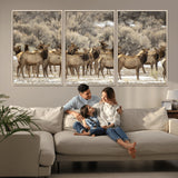 93076148-MGV-CV-36X24-Elk Herd Wall Art – Wildlife Canvas Print of Elk in Winter Landscape, Rustic Western Cabin & Lodge Décor, Nature Photography for