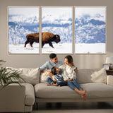 21623194-MGV-CV-36X24-Snow Bison Wall Art – Majestic Buffalo Wildlife Canvas Print, Winter Nature Décor for Rustic Living Room, Farmhouse, Cabin, Lodge