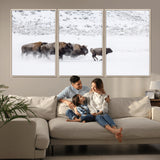 61161423-MGV-CV-36X24-Running Bison Herd Wall Art – Winter Buffalo Canvas Print, Wildlife Photography Decor for Rustic Living Room, Farmhouse, Lodge,