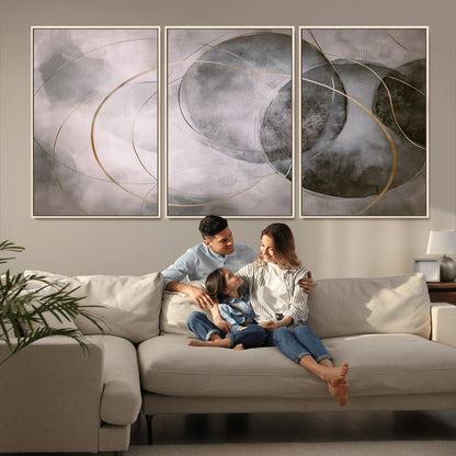 20066876-MGV-CV-36X24-Neutral Abstract Circle Wall Art – Modern Gray Beige Gold Canvas Print, Minimalist Geometric Painting for Bedroom, Living Room,