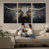 93195031-MGV-CV-36X24-Dark Longhorn Bull Wall Art – Western Steer Canvas Print, Moody Rustic Animal Painting for Man Cave, Ranch House, Office or Modern