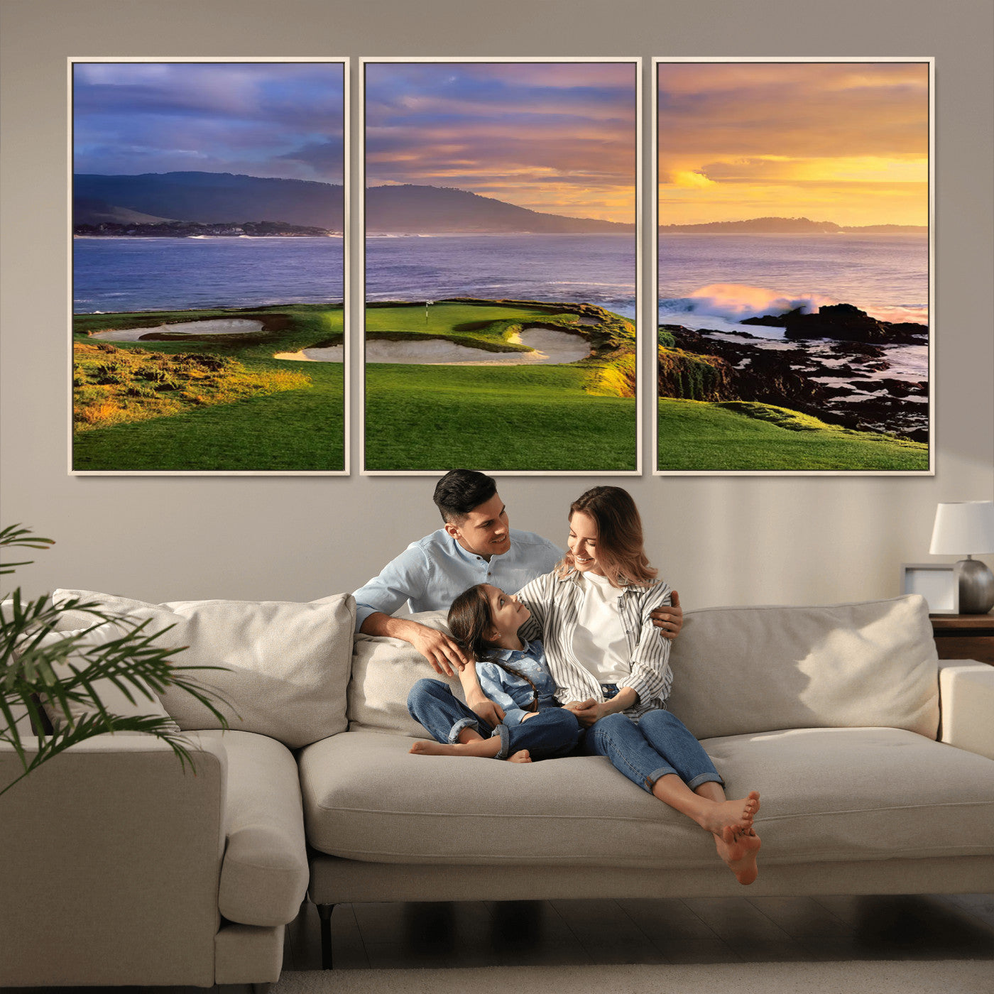 39644075-MGV-CV-36X24-Golf Course Wall Art – Coastal Sunset Canvas Print, Scenic Oceanfront Fairway Landscape Decor for Office, Man Cave, or Living Room