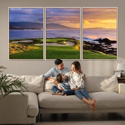 39644075-MGV-CV-36X24-Golf Course Wall Art – Coastal Sunset Canvas Print, Scenic Oceanfront Fairway Landscape Decor for Office, Man Cave, or Living Room