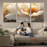 29539087-MGV-CV-36X24-Floral Wall Art – Elegant White and Gold Bloom Canvas Print, Romantic Modern Flower Artwork for Bedroom, Living Room, or Office