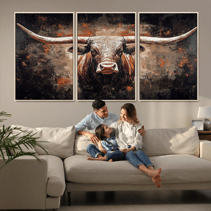 24779067-MGV-CV-36X24-Longhorn Bull Wall Art – Western Rustic Canvas Print, Bold Cowboy Cattle Painting for Ranch House, Farmhouse, Office, or Living