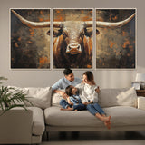 19204445-MGV-CV-36X24-Texas Longhorn Bull Wall Art – Rustic Western Canvas Print, Bold Cowboy Cattle Painting for Ranch House, Farmhouse, Office, or