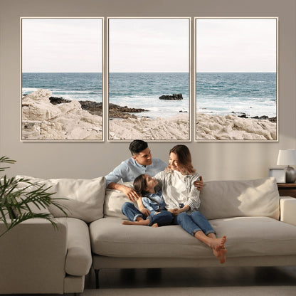 25481980-MGV-CV-36X24-Ocean Coastal Wall Art – Rocky Shoreline and Waves Canvas Print, Serene Beach Landscape Decor for Living Room, Bedroom, or Office