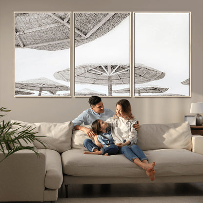 97043123-MGV-CV-36X24-Beach Umbrella Wall Art – Minimalist Coastal Canvas Print, Woven Parasol Summer Decor for Bedroom, Living Room, or Modern Beach