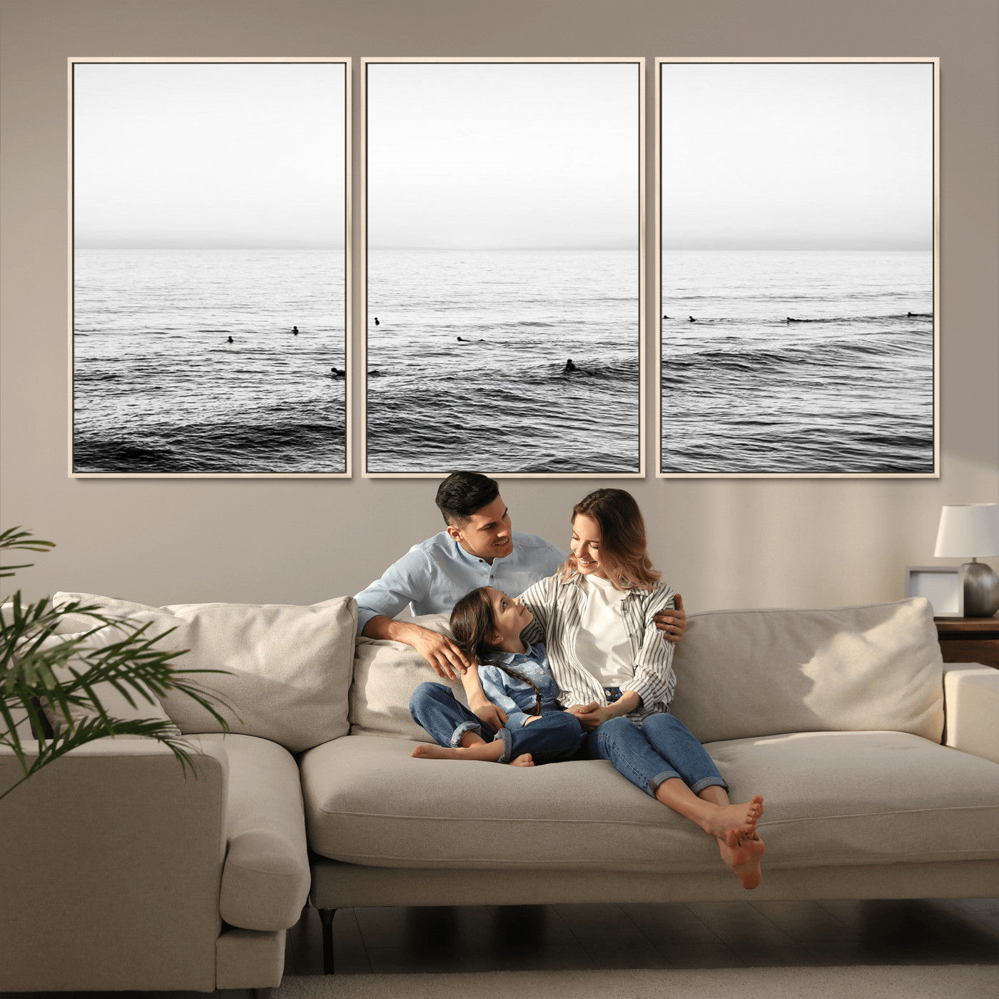 47208268-MGV-CV-36X24-Surfer Ocean Wall Art – Black and White Coastal Canvas Print, Minimalist Surfing Seascape Decor for Living Room, Bedroom, or Beach