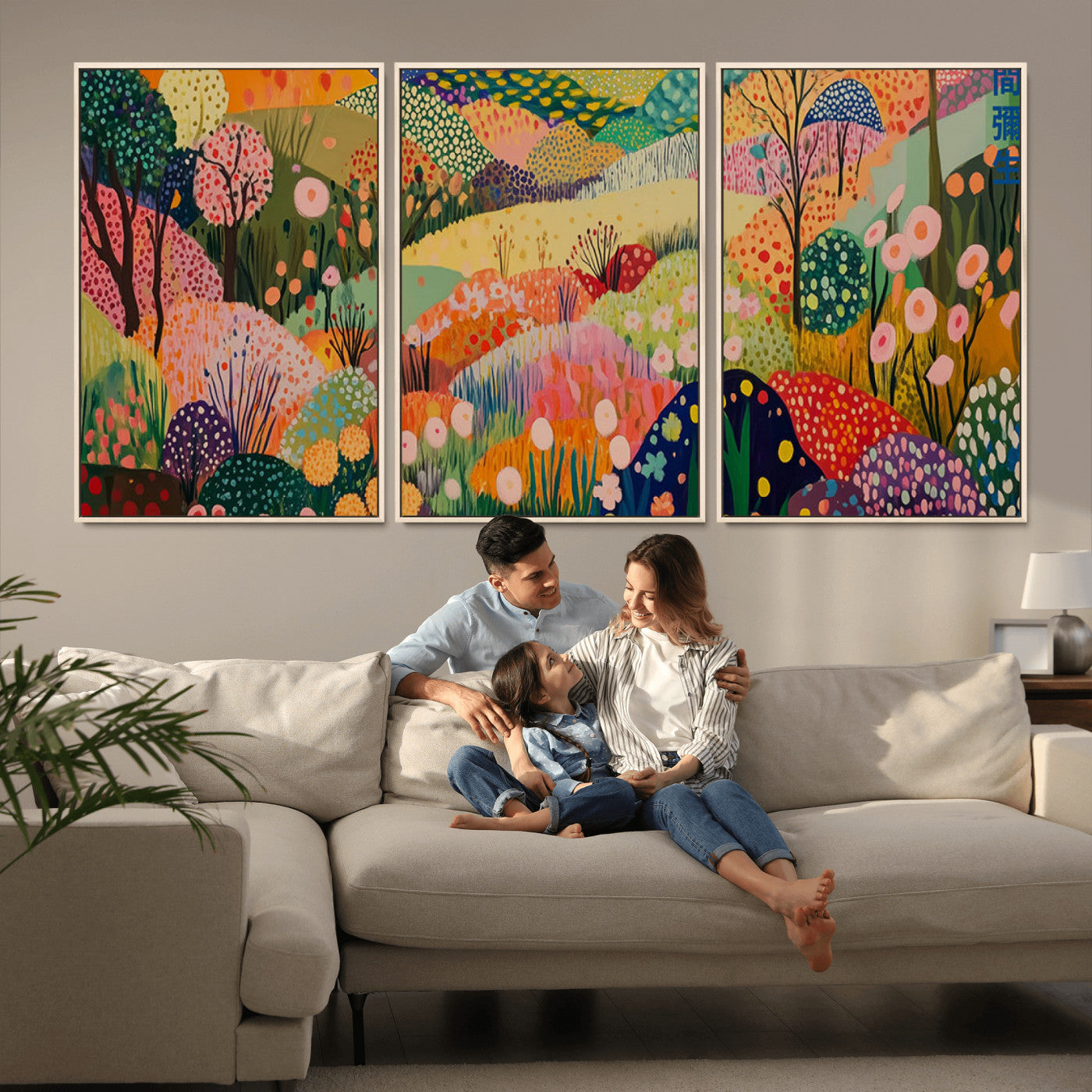 79636380-MGV-CV-36X24-Colorful Abstract Landscape Wall Art – Vibrant Hills and Flowers Canvas Print, Modern Whimsical Artwork for Living Room, Bedroom,