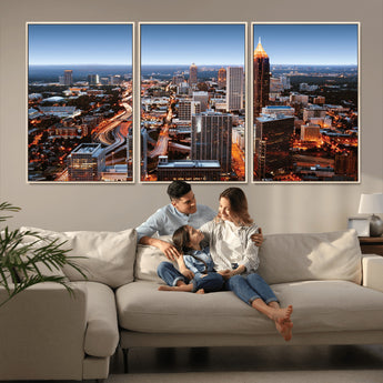 25096967-MGV-CV-36X24-Atlanta Skyline Wall Art – Vibrant Cityscape Canvas Print, Modern Night Lights Urban Decor for Office, Living Room, or Apartment