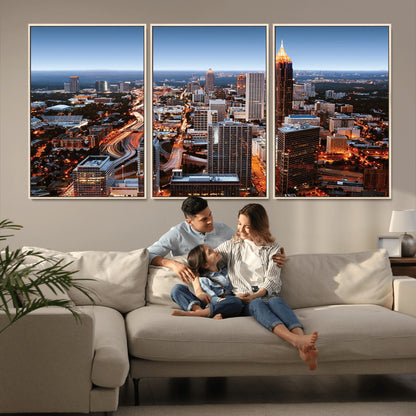 25096967-MGV-CV-36X24-Atlanta Skyline Wall Art – Vibrant Cityscape Canvas Print, Modern Night Lights Urban Decor for Office, Living Room, or Apartment