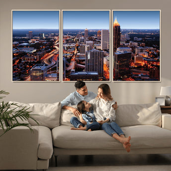 81886632-MGV-CV-36X24-Atlanta Skyline Wall Art – Vibrant City Lights Canvas Print, Modern Urban Cityscape Decor for Living Room, Office, or Apartment