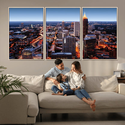 81886632-MGV-CV-36X24-Atlanta Skyline Wall Art – Vibrant City Lights Canvas Print, Modern Urban Cityscape Decor for Living Room, Office, or Apartment