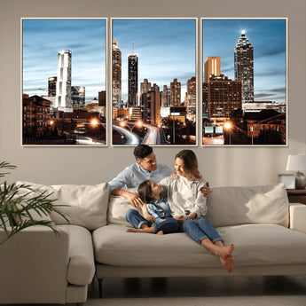 23859158-MGV-CV-36X24-Atlanta Skyline Wall Art – Modern Cityscape Canvas Print with Night Lights and Traffic Trails, Urban Decor for Office, Apartment,