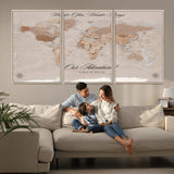 95243244-MGV-CV-36X24-Wander Often Wonder Always World Map Wall Art – Neutral Beige Adventure Canvas Print, Rustic Boho Travel Decor for Bedroom, Living