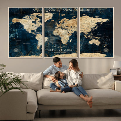 36970886-MGV-CV-36X24-Life is a Journey Not a Destination World Map Rustic Navy Beige Vintage Travel Wall Art Adventure Quote Canvas Print for Home