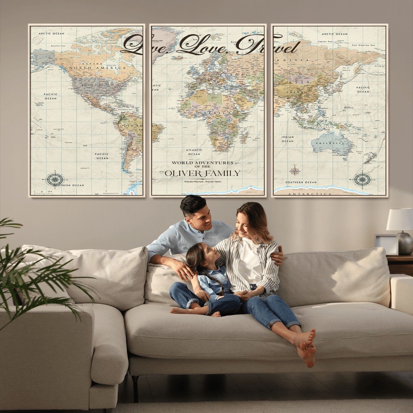 19479008-MGV-CV-36X24-Live Love Travel Wall Art – Detailed World Map Canvas Print, Adventure Decor for Living Room, Office or Bedroom, Travel Gift for