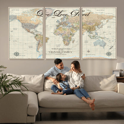 19479008-MGV-CV-36X24-Live Love Travel Wall Art – Detailed World Map Canvas Print, Adventure Decor for Living Room, Office or Bedroom, Travel Gift for