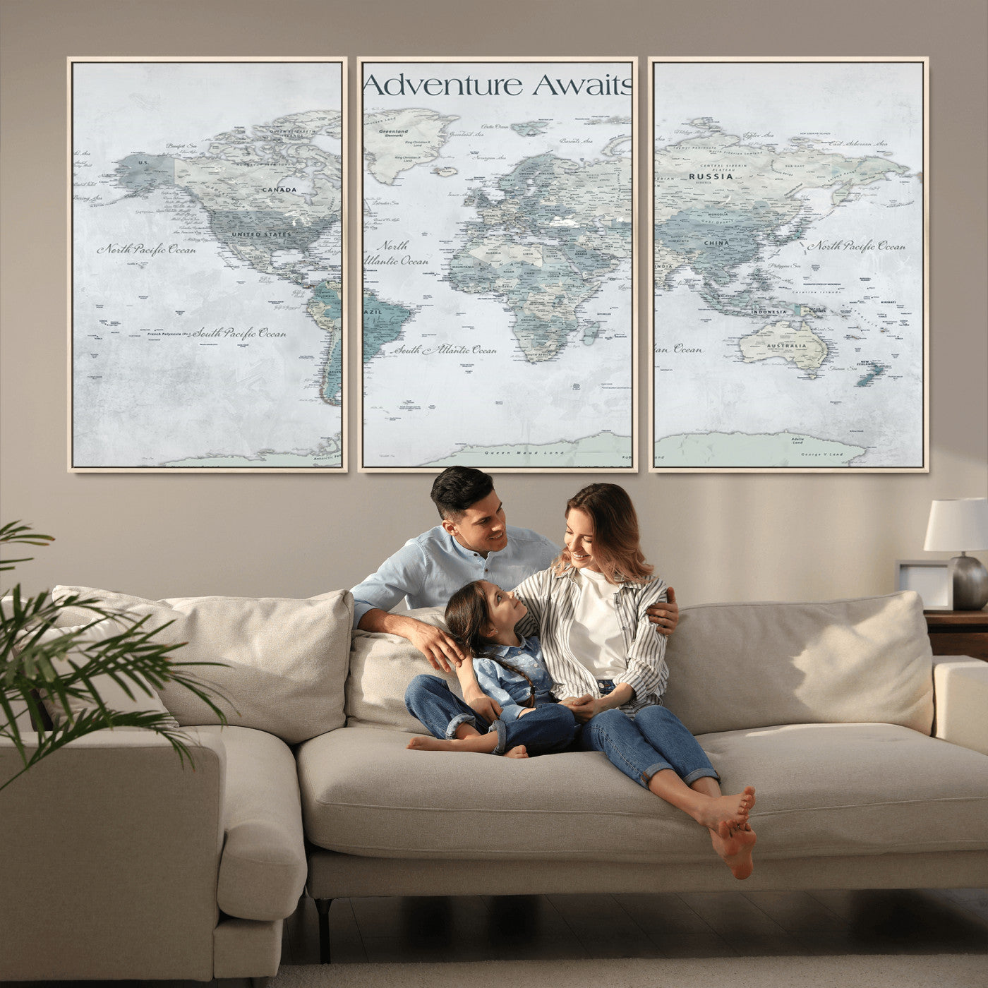TEST111-MGV-CV-36X24-Personalized Adventure Awaits Push Pin World Map – Custom Framed Travel Tracker Canvas Wall Art for Home, Office