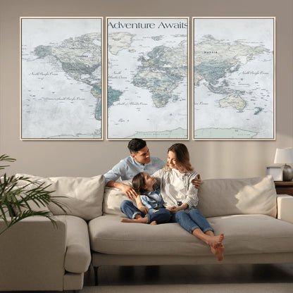 TEST111-MGV-CV-36X24-Personalized Adventure Awaits Push Pin World Map – Custom Framed Travel Tracker Canvas Wall Art for Home, Office