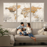 99422096-MGV-CV-36X24-Adventure Awaits World Map Wall Art – Neutral Beige Canvas Print, Modern Travel Inspired Wall Decor for Living Room, Bedroom or